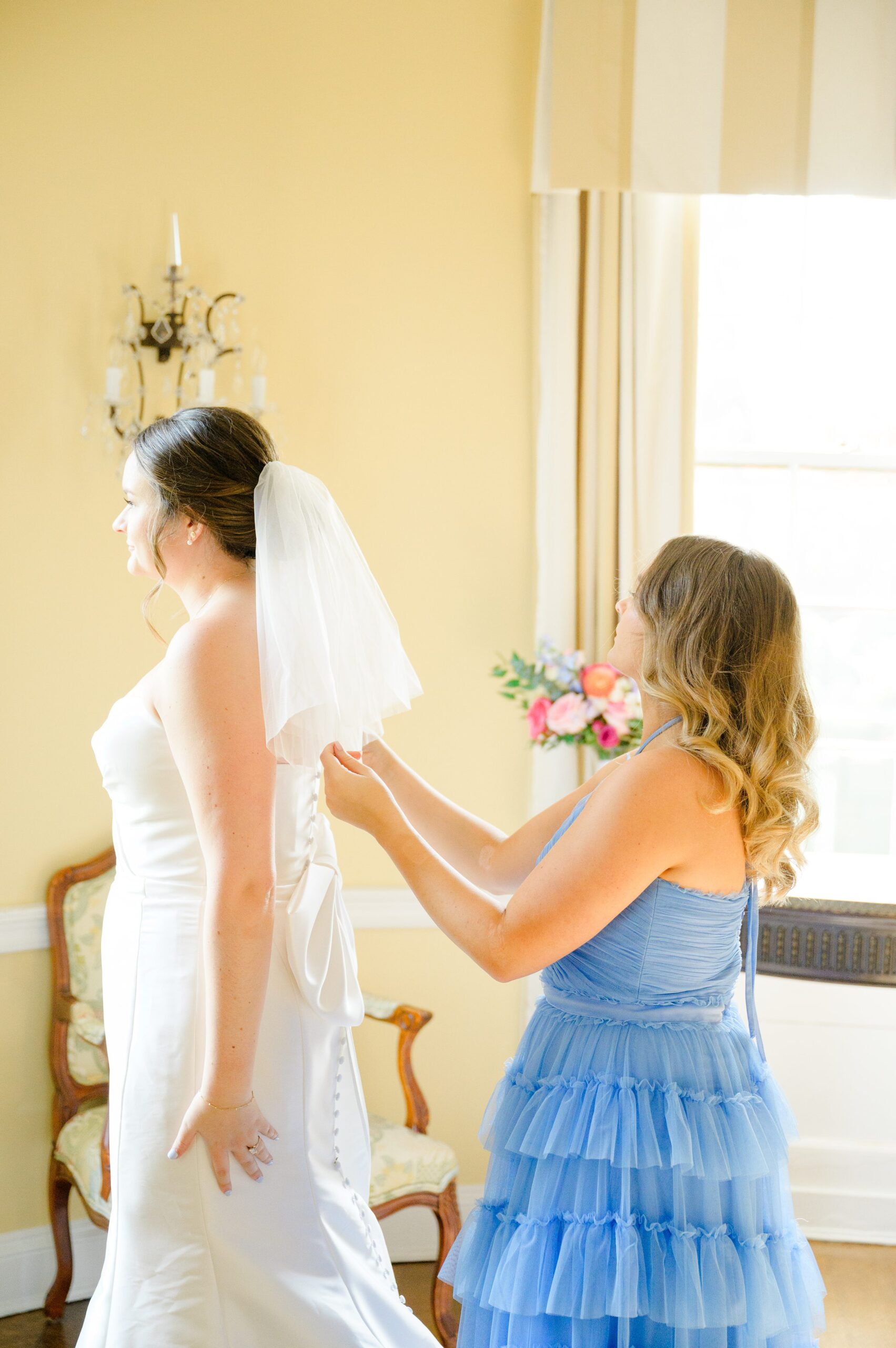 Bride getting ready at Belmont Manor Wedding in Elkridge, Maryland photographed by Baltimore Wedding Photographer Cait Kramer