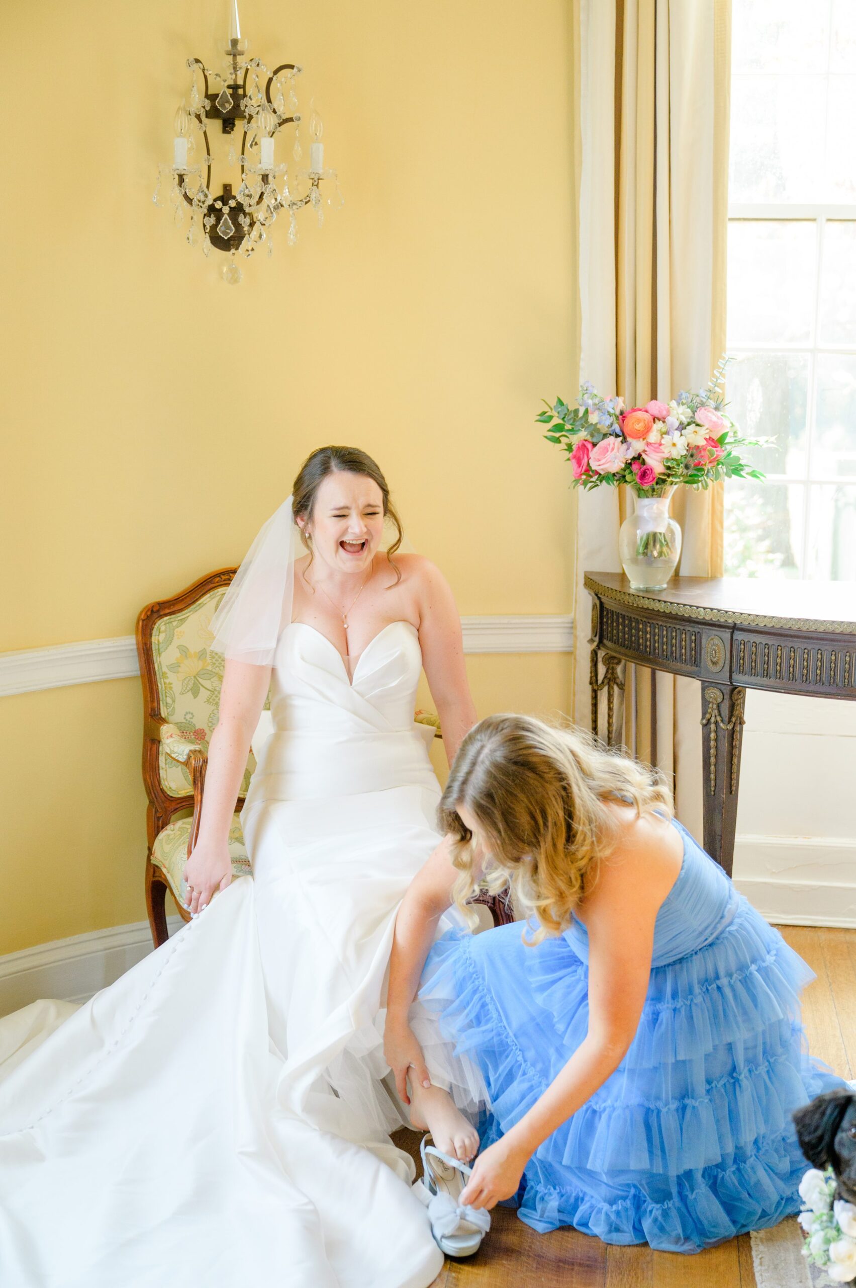 Bride getting ready at Belmont Manor Wedding in Elkridge, Maryland photographed by Baltimore Wedding Photographer Cait Kramer