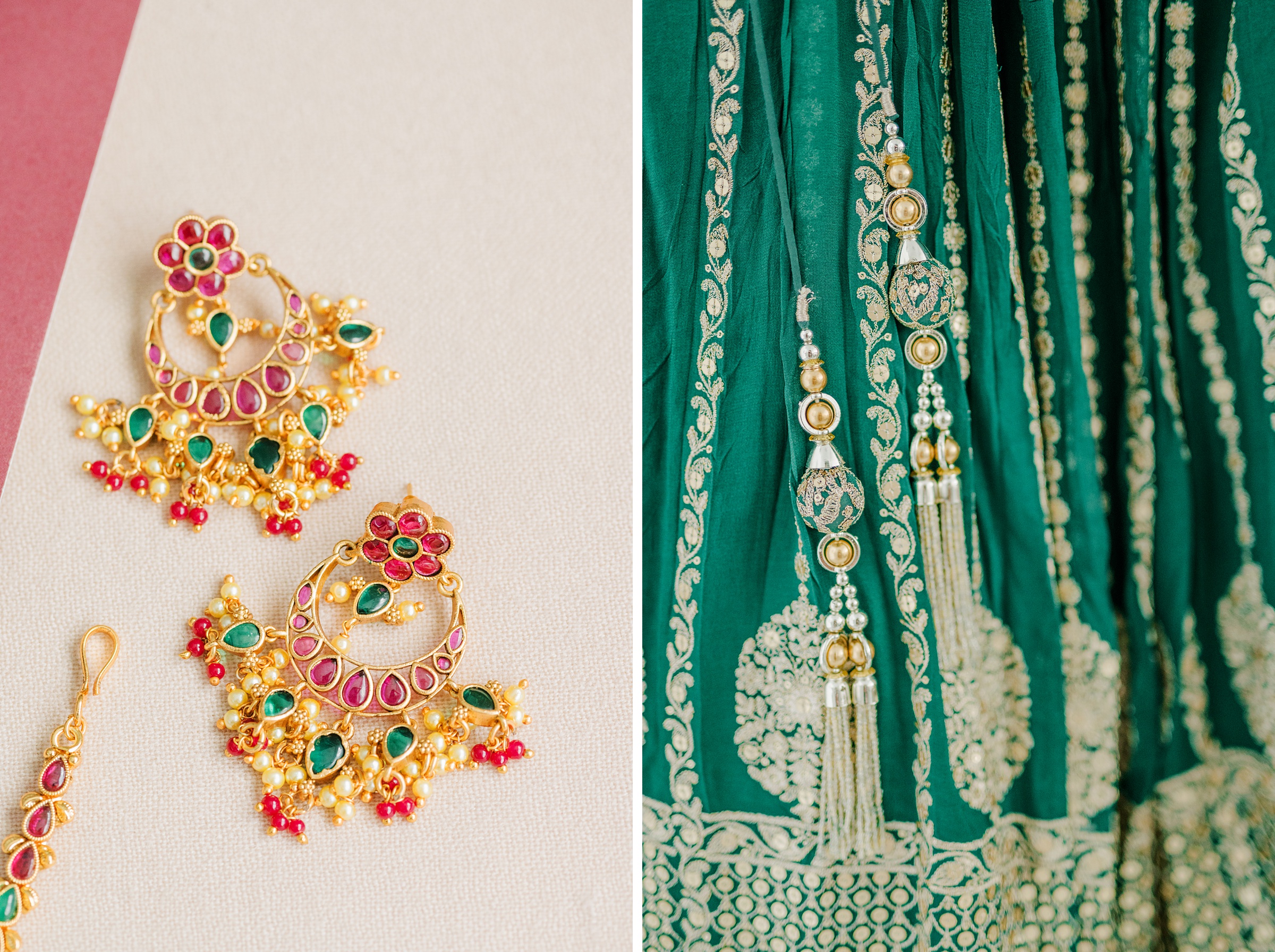 Emerald wedding dress and wedding jewelry for an Indian wedding