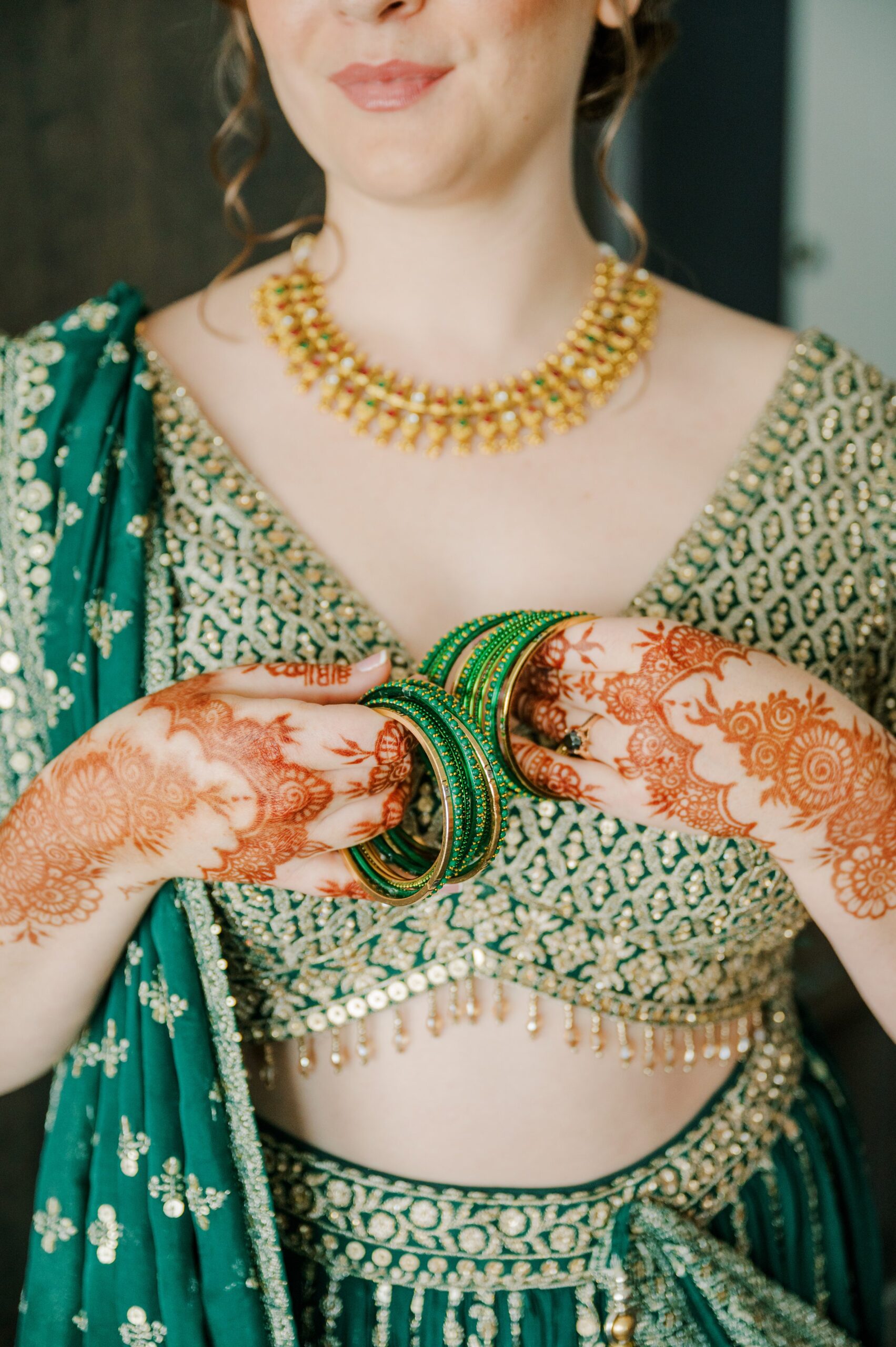 Detail shot of bridal jewelry