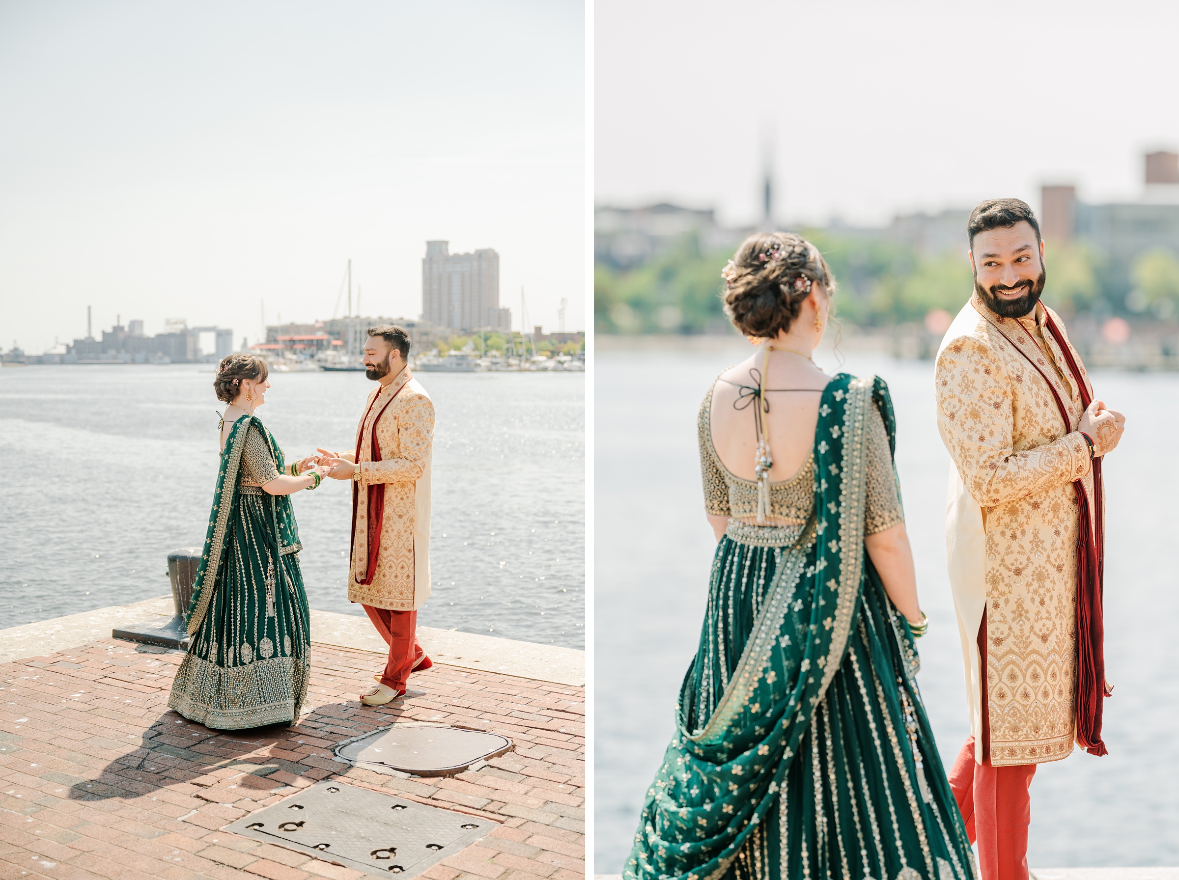 Bride and Groom First Look at Renaissance Baltimore Harborplace Hotel