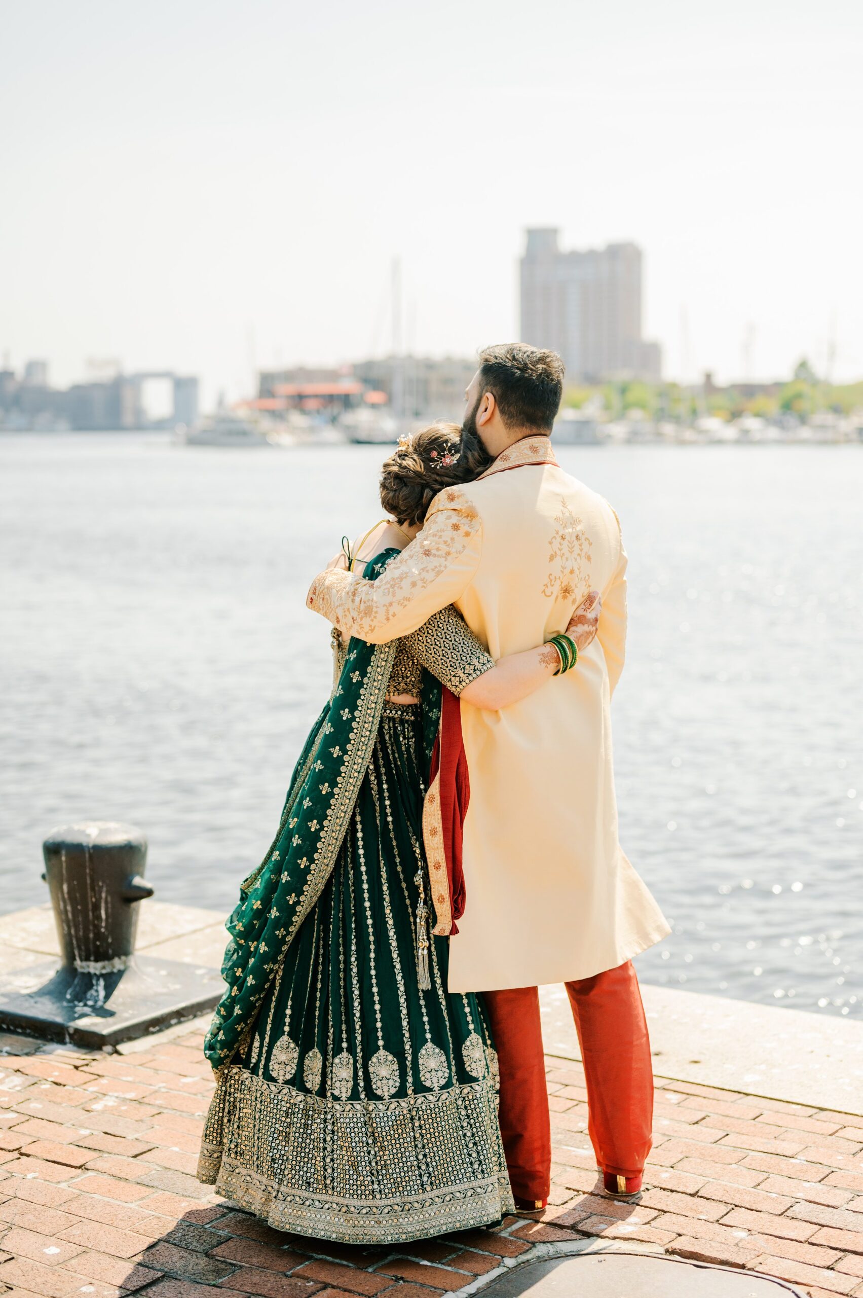 Bride and Groom First Look at Renaissance Baltimore Harborplace Hotel