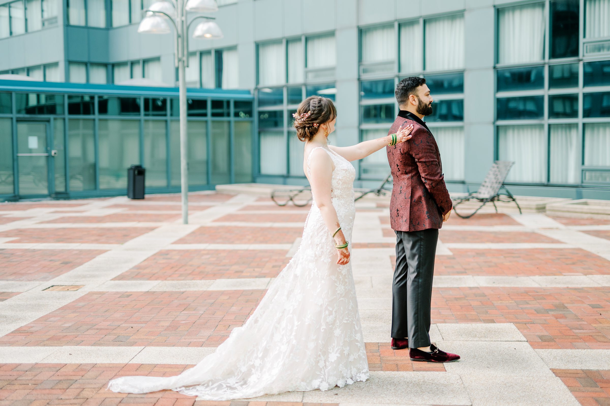 Bride and groom portraits at Renaissance Baltimore Harborplace Hotel