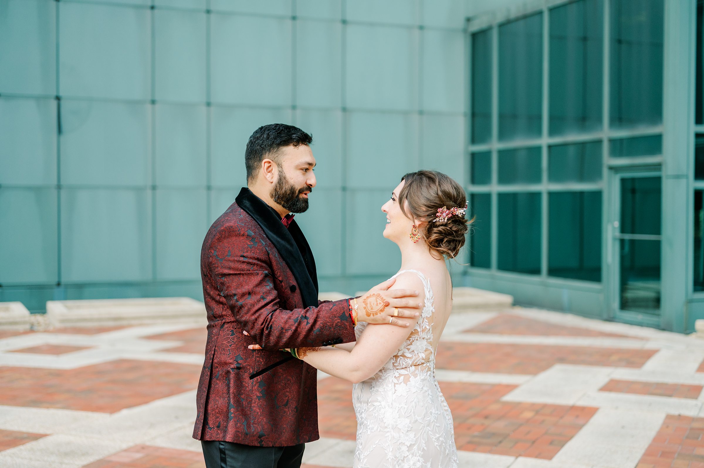 Bride and groom portraits at Renaissance Baltimore Harborplace Hotel