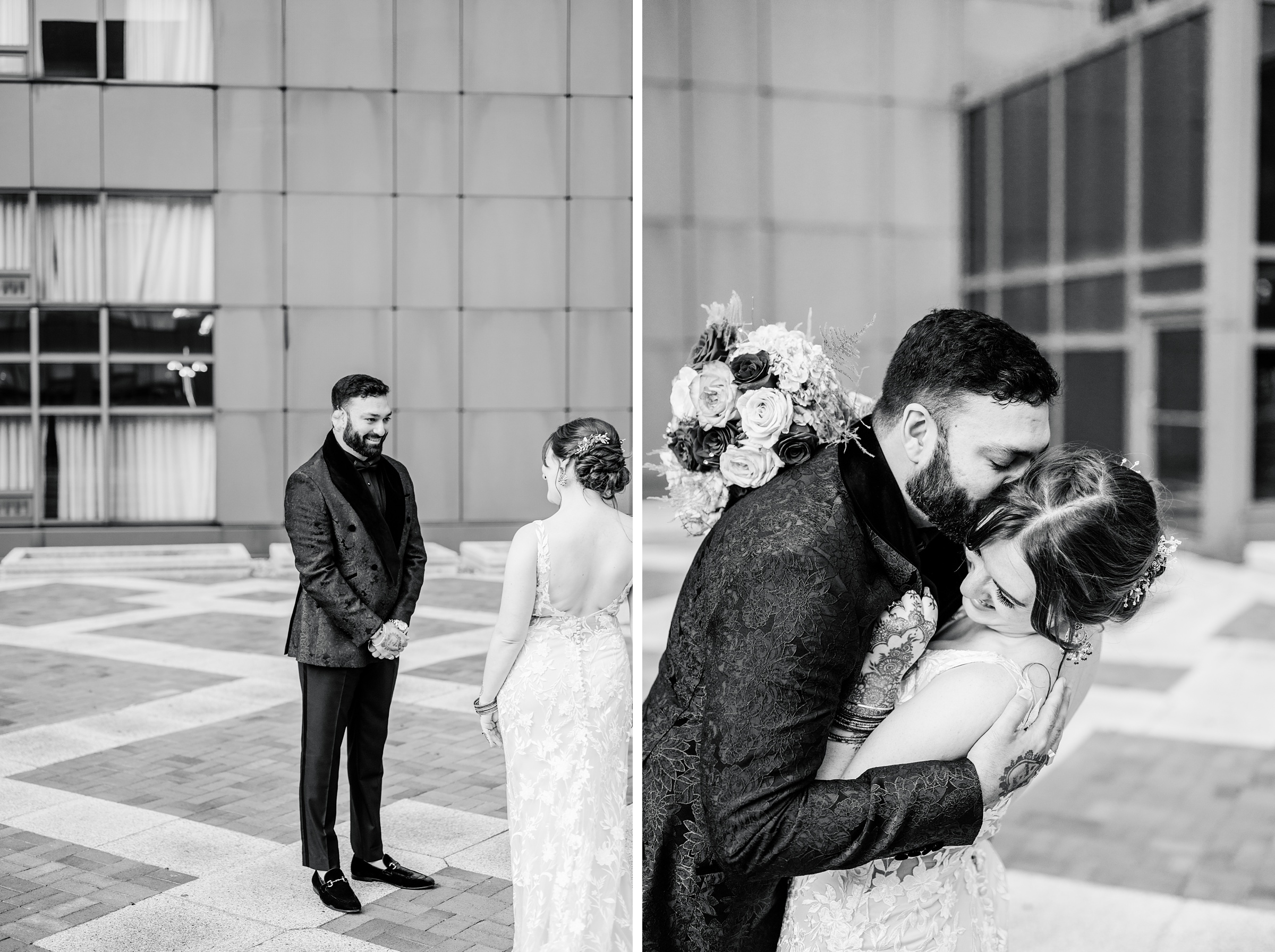 Bride and groom portraits at Renaissance Baltimore Harborplace Hotel