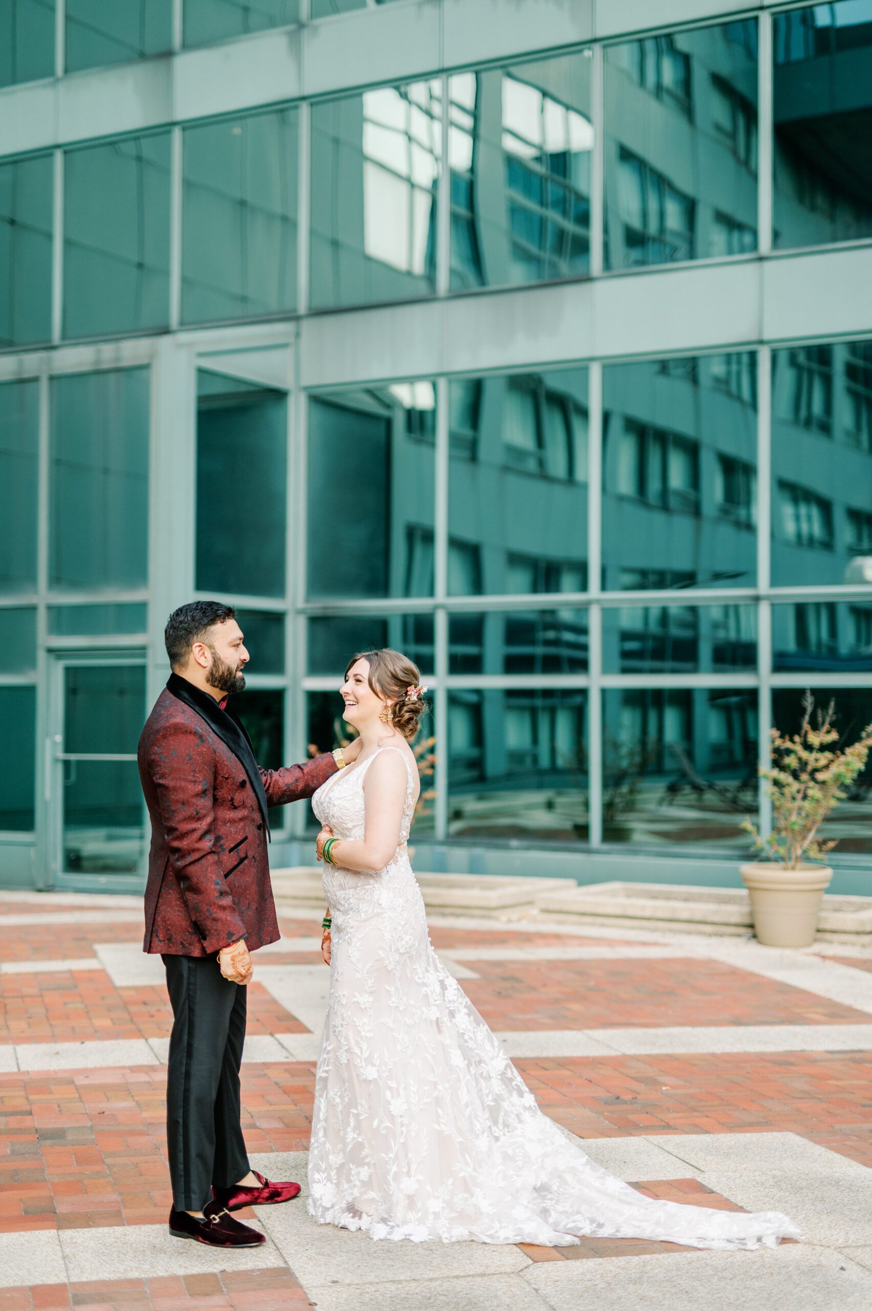 Bride and groom portraits at Renaissance Baltimore Harborplace Hotel