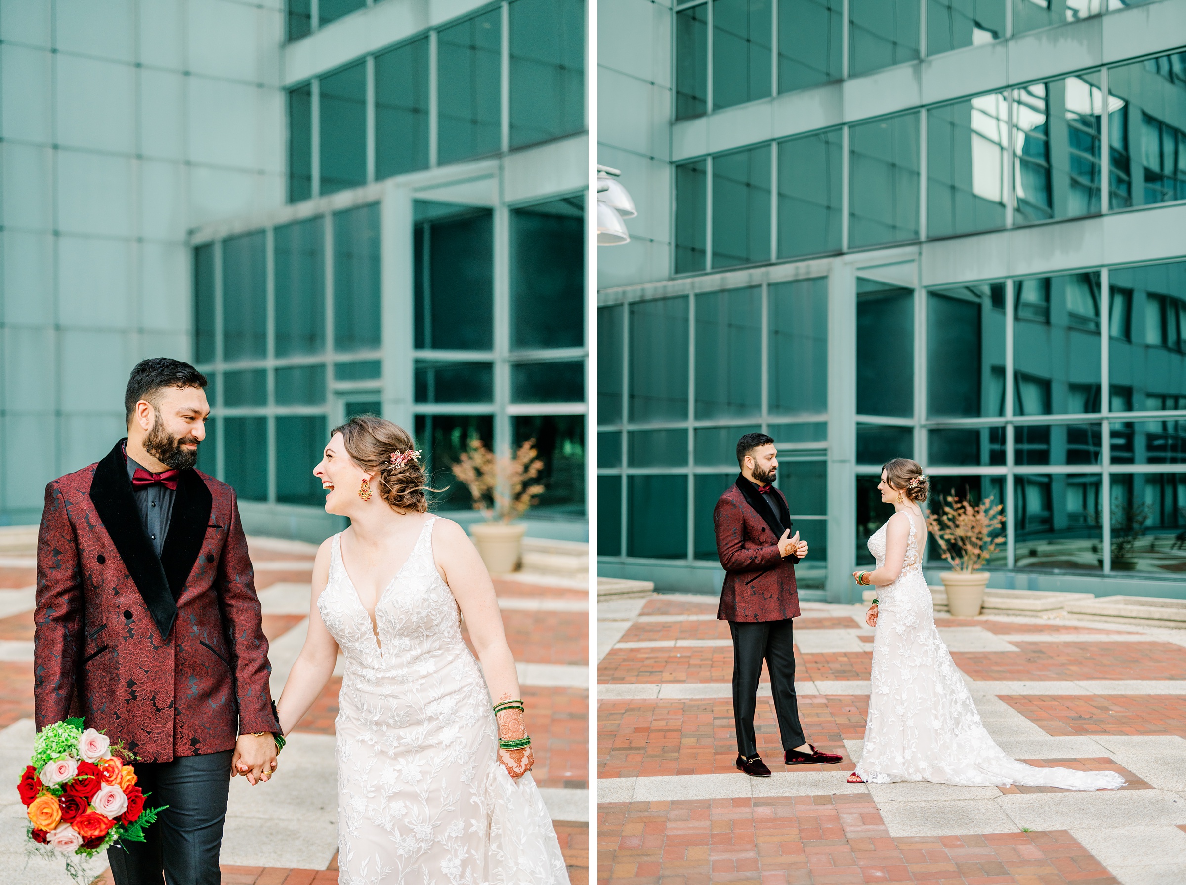 Bride and groom portraits at Renaissance Baltimore Harborplace Hotel