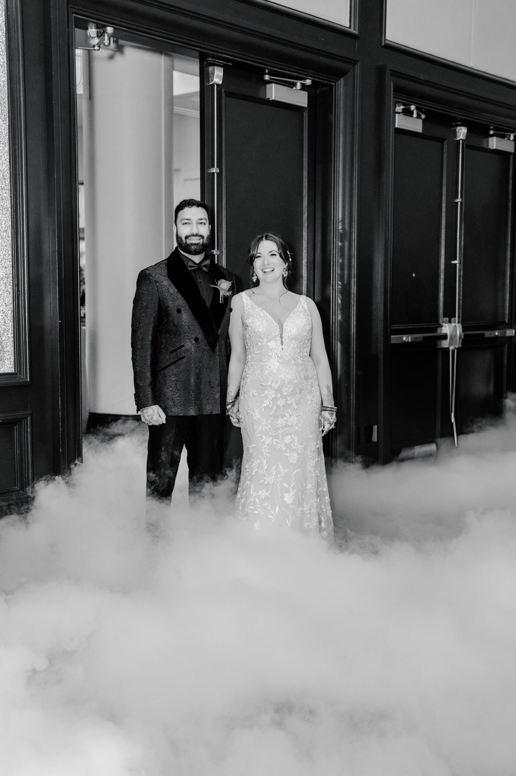 Bride and groom make grand entrance to wedding reception