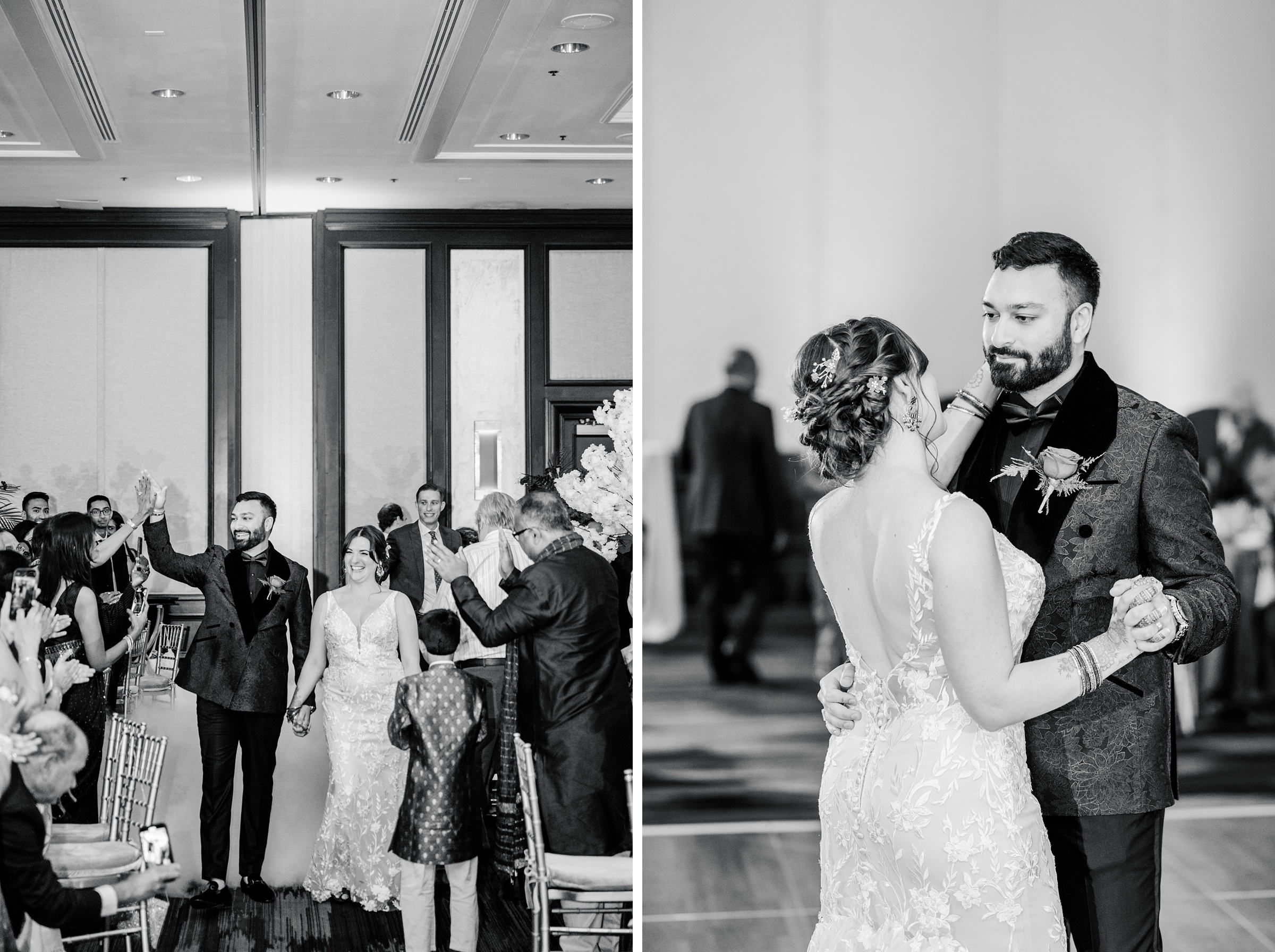 Bride and groom make grand entrance to wedding reception