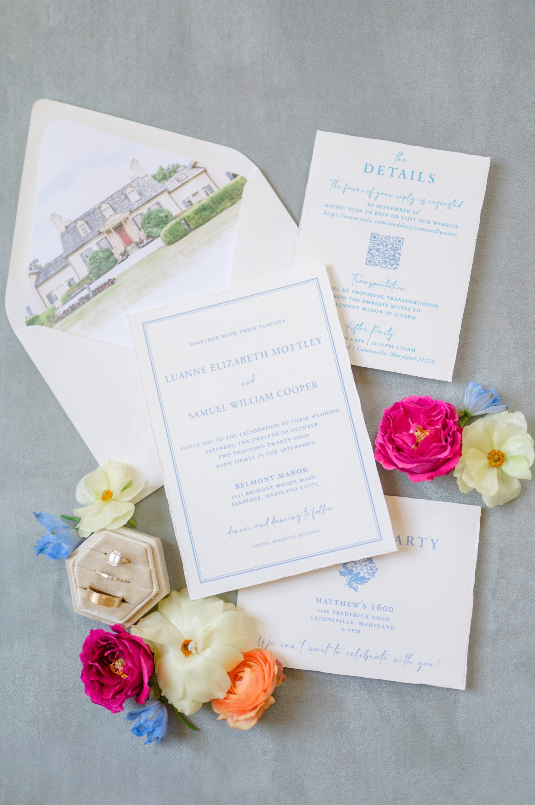 Colorful Wedding Stationery at Belmont Manor in Elkridge, Maryland photographed by Baltimore Wedding Photographer Cait Kramer